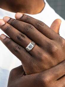 1Pc 1CT Luxury S925 Sterling Silver Moissanite Rings For Men Anniversary Gift Male Jewellery Engagement Wedding Eternal Promise Ring Fine Jewelry
