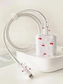 Bộ 5 miếng bảo vệ cáp sạc & cáp dữ liệu thiết kế hình hoa anh đào, tương thích với Apple 18W/20W tương thích với iPhone 14 Pro, miếng bảo vệ cáp sạc - Trong sáng - Xem 2