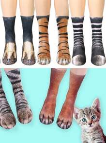 1 Pair Unique Digital Dog Paw 3D Print Mid-Calf Socks, Fall