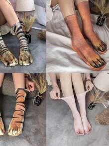 1 Pair Unique Digital Dog Paw 3D Print Mid-Calf Socks, Fall
