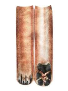 1 Pair Unique Digital Dog Paw 3D Print Mid-Calf Socks, Fall