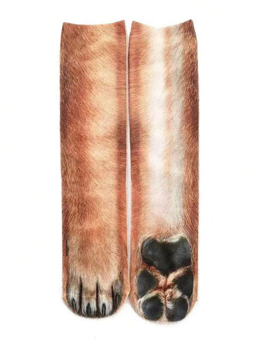 1 Pair Unique Digital Dog Paw 3D Print Mid-Calf Socks, Fall