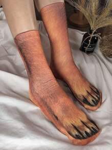 1 Pair Unique Digital Dog Paw 3D Print Mid-Calf Socks, Fall