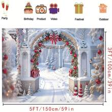 1 chiếc vòm Giáng sinh mộc mạc với phông nền phong cảnh tuyết, thích hợp cho các bữa tiệc ngày lễ, gian chụp ảnh và trang trí bàn bánh, Giáng sinh - Nhiều màu - Xem 2