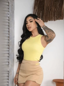 Women's Summer Round Neck Tank Top - Màu vàng - Xem 1