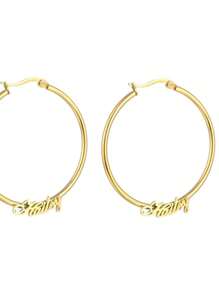 定制弧形字母名字耳环女士时尚潮流圆形珠宝不锈钢防过敏耳环圣诞礼物 - Style-2金黃色 - 查看 5