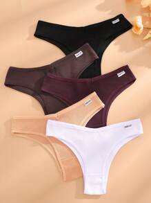 5 条装 女式罗纹透气低腰性感无缝比基尼内裤 多色