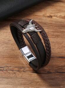 1pc Men's Western Cowboy Bull Head Bracelet, Simple Style Wrist Ornament - Silver - View 4