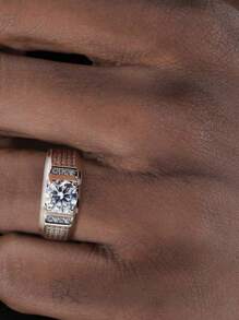 1Pc 1CT Luxury S925 Sterling Silver Moissanite Rings For Men Anniversary Gift Male Jewellery Engagement Wedding Eternal Promise Ring Fine Jewelry