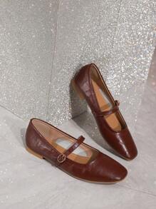 Women's Versatile Retro Fall French Mary Jane Flats, New Design Soft Sole Square Toe Buckle Decor Casual Shoes