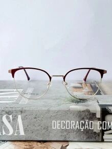 MELINDA MODA Women's Prescription Glasses Frame Metal Round Clip-On 2 IN 1 One Flat Mirror + One Lens - 酒紅色 - 查看 4