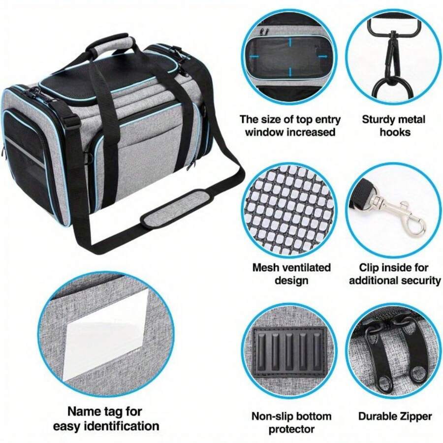 Approved Pet Carrier, Large Soft Sided Pet Travel TSA Carrier 4 Sides