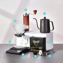 1/5/6/7/8/9/10件便携式咖啡礼盒套装 - 咖啡粉压滤器、滤布、手动手冲咖啡壶 返校季 - 黑色 - 查看 16