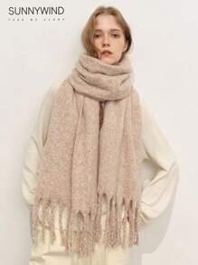 1pc Solid Color Fluffy Winter Scarf