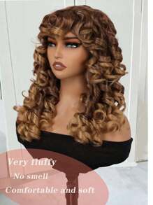 Curly Wigs For Women Synthetic Loose Wig Ombre Blonde18 Inch Natural Cosplay Hair Wig With Bangs Heat Resistant Wig - 漸變金色 - 查看 2