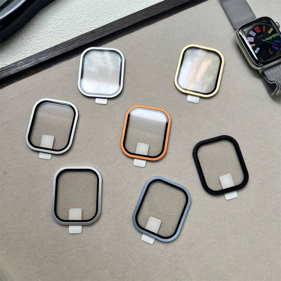 Apple Watch Ultra Bezel Tempered Glass Screen Protector, Integrated Aluminum Alloy Frame, Titanium Color - Blue - View 1