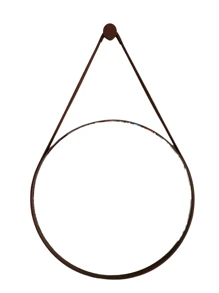 Round Decorative Wall Mirror 40, 50, 60cm With -Leather Handle + FREE Fixing Bracket - 咖啡棕 - 查看 2