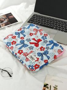 1 件蓝色蝴蝶结花朵设计绗缝化妆包，时尚休闲时尚便携式化妆包，多功能，大容量大收纳包 - 藍色 - 查看 8