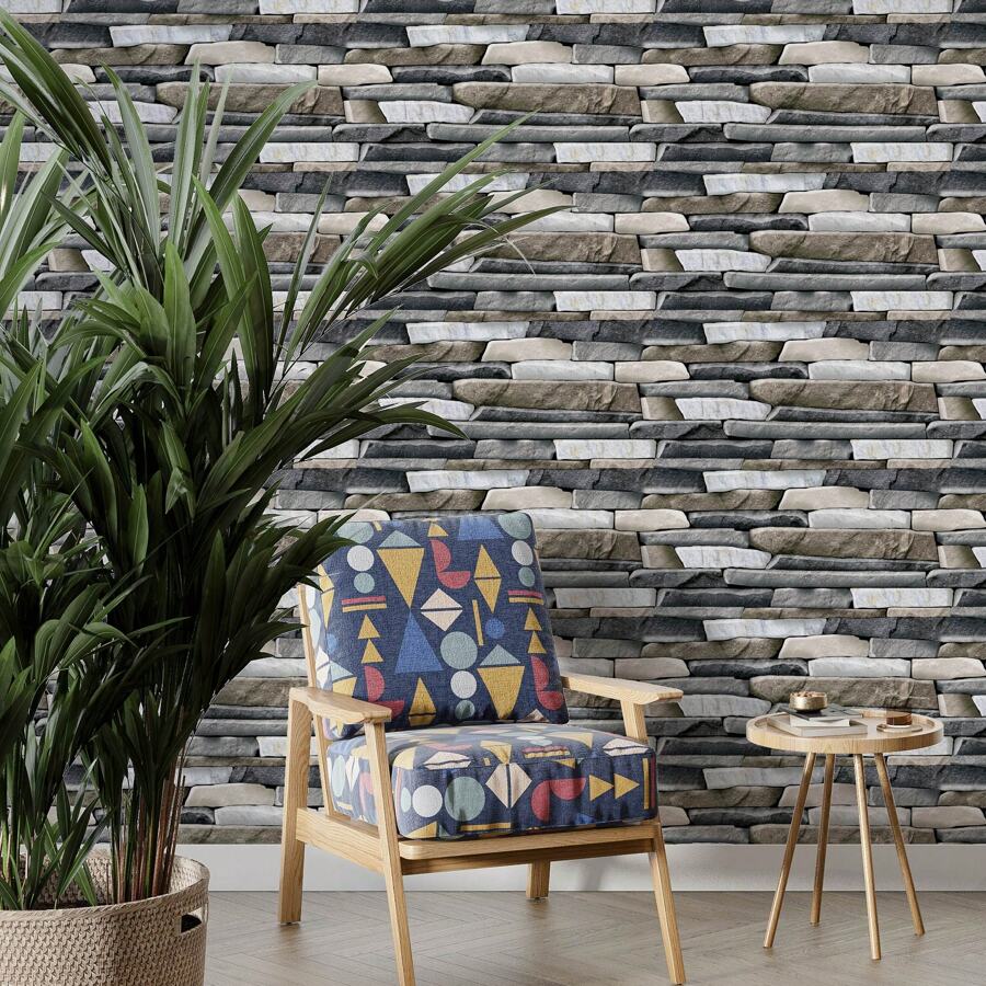 Washable Self-Adhesive Vinyl Wallpaper 3D Effect Pebble Stone Rustic Brick Natural Stone Brick Block Decoration Bedroom Living Room Bathroom Lavatory 10 Meters Backyard Garden - Đá n11 - Xem 1