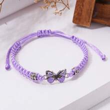 1/7 piezas Pulsera tejida de mariposa colorida de moda, joyería de aleación de estilo bohemio, regalo exquisito, apto para hombres y mujeres, pulsera casual diaria, accesorio de playa de verano, regalo de amistad