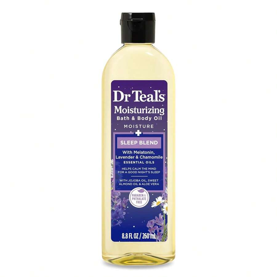 Dr Teal's Moisturizing Bath & Body Oil, Sleep Blend With Melatonin, Lavender & Chamomile Essential Oils, 8.8 Fl Oz. - 褪黑素 - 查看 1