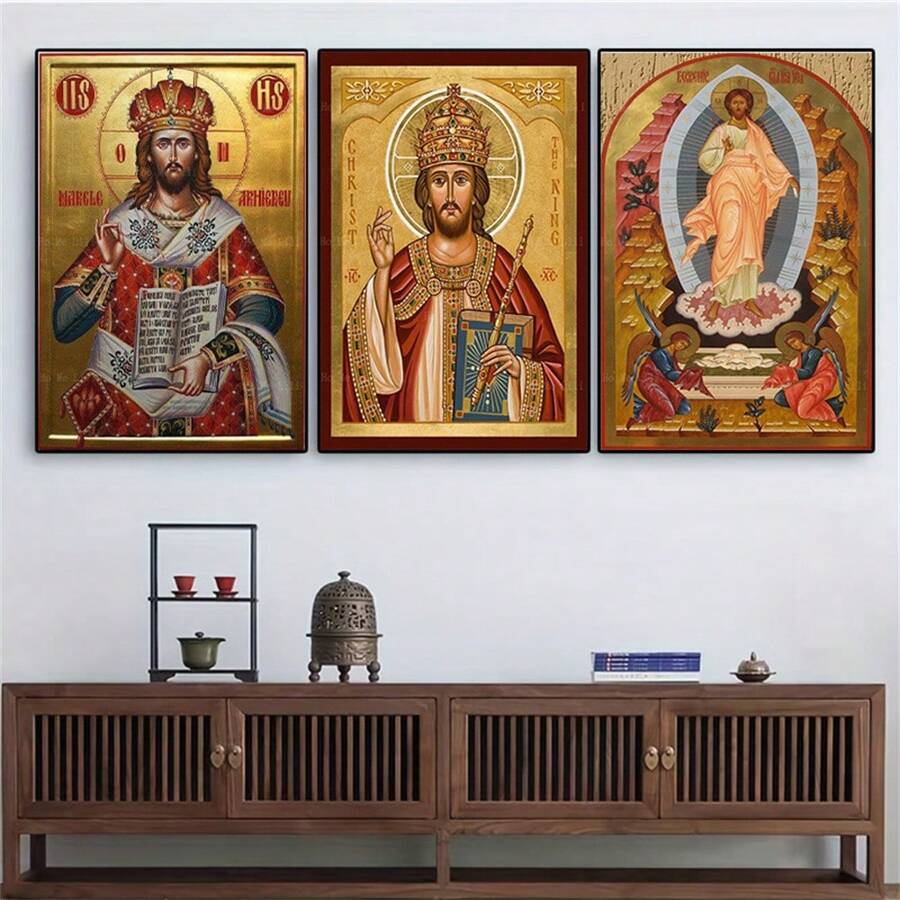 1pc Biểu tượng Chính thống giáo của Chúa Kitô Vua Chúa Jesus Canvas Nghệ thuật treo tường, Trang trí tường, Không có khung - Vàng - Xem 1