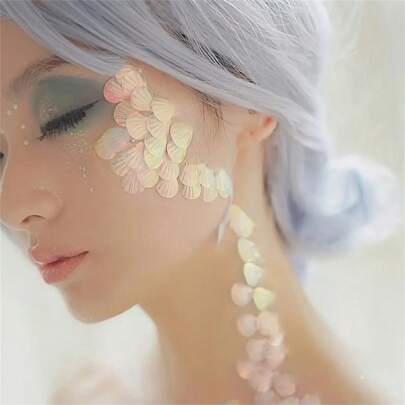 1장 인어 아크릴 섬세한 반짝이는 라인 스톤 스티커, 인어 스타일 조개 모양 및 캐보숑 라인 스톤 스티커, 할로윈, 크리스마스, 카니발, 생일, 메이크업, 바, 클럽, 레이브 파티, 포토 소품, 무대 공연용