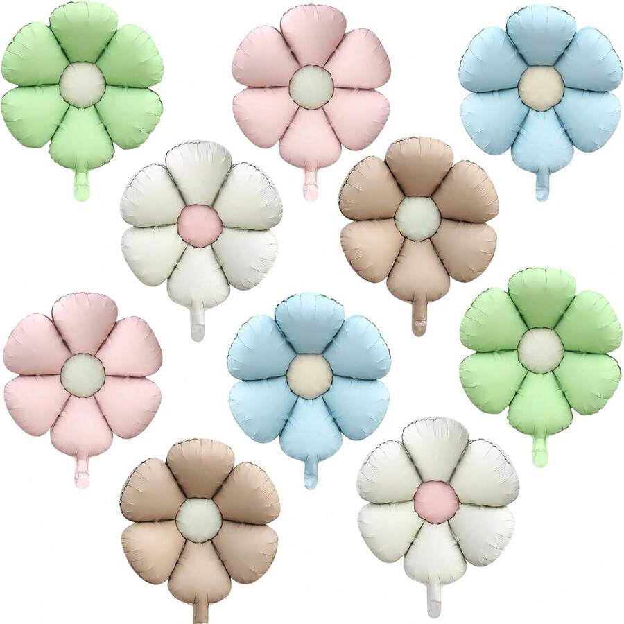 5/10pcs 18inch Daisy Flower Foil Balloon, Matte Sunflower Floral Aluminum Balloon For Theme Party Supplies Birthday Party Wedding Anniversary Decoration, Christmas