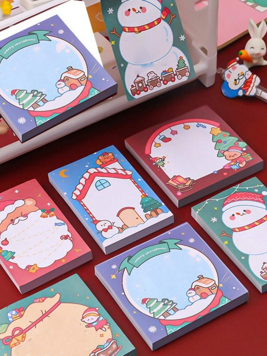 4/6本圣诞笔记本，适合学生，办公室学习笔记，圣诞老人备忘录可爱圣诞礼物留言，备忘录圣诞节组合便签