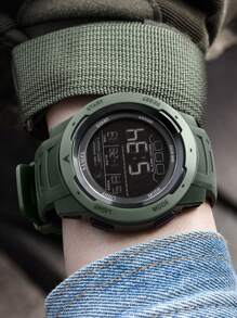 SMAEL 男士运动防水手表，大表盘 LED 背光数字显示计时功能日常休闲腕表 - 軍綠色 - 查看 2