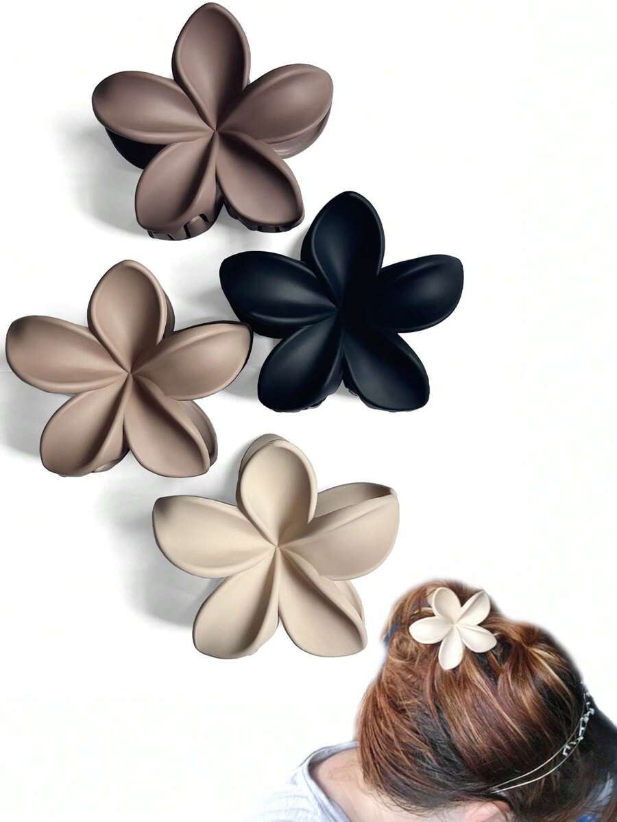 4 件防滑哑光花朵发夹，适合女士浓密头发到稀疏头发造型配件中性爪夹可爱爪夹，适合女士女孩发夹发夹发夹，学校用品，大学