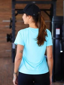 Camiseta fitness respirável e secagem rápica- toque macio - Azul pastél - Visão 4