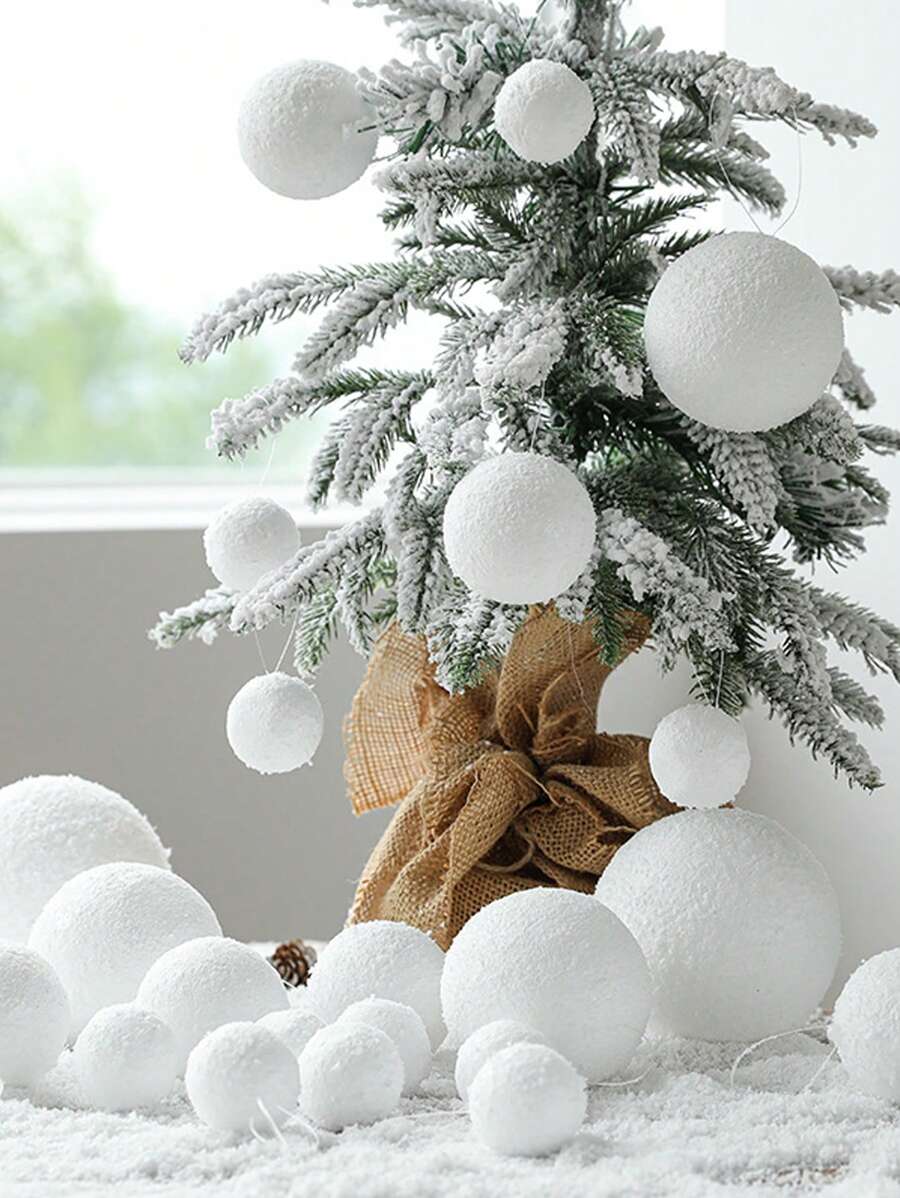 6 件、12 件圣诞白色泡沫球雪球圣诞树装饰挂饰饰品派对氛围用品，圣诞节 - 白色 - 查看 1