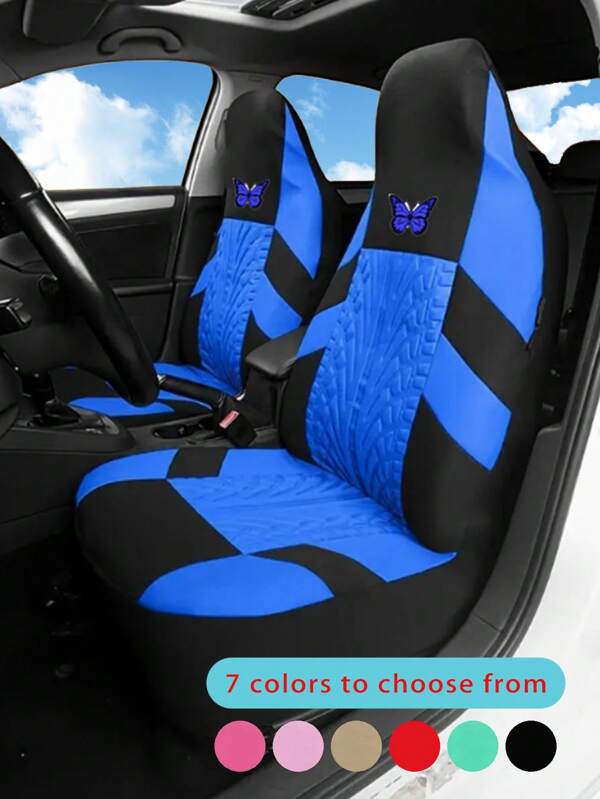 1pc/2pcs All Season Car Seat Covers, Thin Fabric Anti-Dirty Cushion Covers, Breathable Elastic Mesh Seat Protector, Tire Embossed Butterfly Print Seat Covers