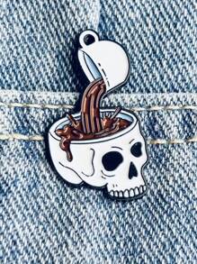 1pc Skull Coffee Enamel Brooch Pin, Collar Lapel Pin, Cartoon Halloween Holiday Badge, Backpack Fashion Jewelry Gift - A01 - View 1