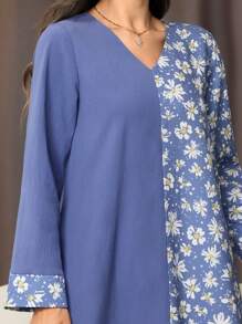 Spring & Winter Clothes New Long Sleeved Women's Skirt Printed Long Skirt Kaftan Ladies Loose Long Dress A Line Floral Print Maxi Dress - Blue - View 7