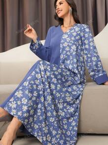 Spring & Summer Clothes New Long Sleeved Women's Skirt Printed Long Skirt Kaftan Ladies Loose Long Dress A Line Floral Print Maxi Dress