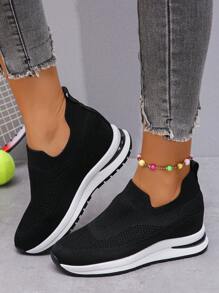 Women's Hidden Wedge Platform Sneakers - Breathable Mesh Thick Bottom Sporty Casual Slip-On Shoes, Versatile For Travelling, Students, Fashion, Odor-Free