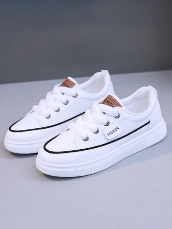 1 双女式白色休闲运动瑜伽平底运动鞋，圆头户外防水系带皮鞋，适合春秋季