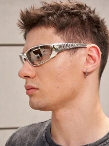 1pc Silver Metal Full Rim Retro Futuristic Hollow Sidearm Design Breathable Frame Casual Bohemian Punk Square Classic Unisex Fashion Glasses Beach Accessories Glasses Shades Looks Street Style And Suit For Sweater Jacket Sweatshirt Hoodie Leather Pants And Cargo Pants For Summer Beach Vacation,Outdoor,Travel - Multicolor - View 9