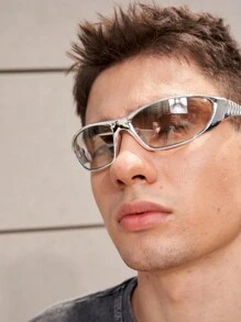 1pc Silver Metal Full Rim Retro Futuristic Hollow Sidearm Design Breathable Frame Casual Bohemian Punk Square Classic Unisex Fashion Glasses Beach Accessories Glasses Shades Looks Street Style And Suit For Sweater Jacket Sweatshirt Hoodie Leather Pants And Cargo Pants For Summer Beach Vacation,Outdoor,Travel - Multicolor - View 5