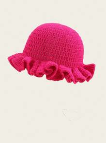 1pc Women's Y2K Style Handmade Crochet Ruffled Knit Hat, Hollow Out Knitted Bucket Hat, Suitable For Daily Wear, Photography, Party, Picnic, Outdoor, Autumn/Winter, Valentine's Day - A - View 18