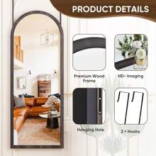 Antok Arch Door Mirror, 48'' X 18'' Wooden Arched Full Length Mirror Over The Door, Hanging Mirror, Rectangular Wall Mirror, Wall Mounted/Hanging/Leaning, Home Decor, Retro Gray - Retro Gray - View 7
