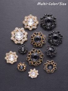 4 peças/pacote Botões de Metal Flor Oco de Luxo com Strass, Multi-cor, Multi-tamanho, DIY para Casaco, Camisa, Cardigã, Vestido, Jaqueta, Moda Vestuário e Acessórios Decoração