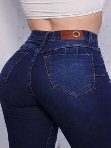 PREMIUM DARK WASH SKINNY PANTS WITH ELASTANE ZIPPER 23 DEGREES - Rửa tối - Xem 3