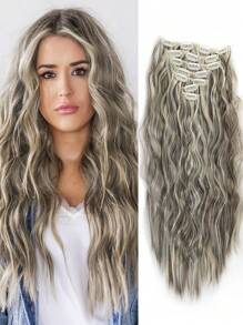 夹式接发 16 夹 22 英寸长卷发接发 女士全头合成接发假发 7 件套装 - 間色 - 查看 3