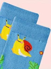 卡通蜗牛印花袜子，可爱有趣的动物中筒袜，女士袜子 - 彩色 - 查看 4