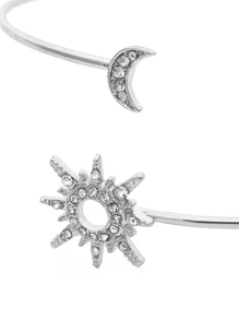 1pc Geometric Adjustable Bracelet, Personalized Micro-Inlay Sun Moon Design, Suitable For Women Outdoor Travel Party Dating, Great Gift - Silver Moon Armlet - View 3