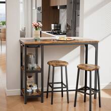 Juego de bar de 3 piezas con mesa y silla y dos gabinetes de almacenamiento abiertos con esquinas de mesa ajustables y bordes de mesa redondos para sala de estar, comedor, restaurante y cocina.