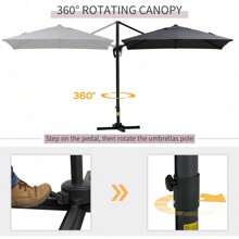 (Gris oscuro) Sombrilla de patio en voladizo de 8 pies, sombrilla offset cuadrada para exteriores con rotación de 360°, sombrilla colgante de aluminio inclinable en 3 posiciones, con manivela y base cruzada, jardín